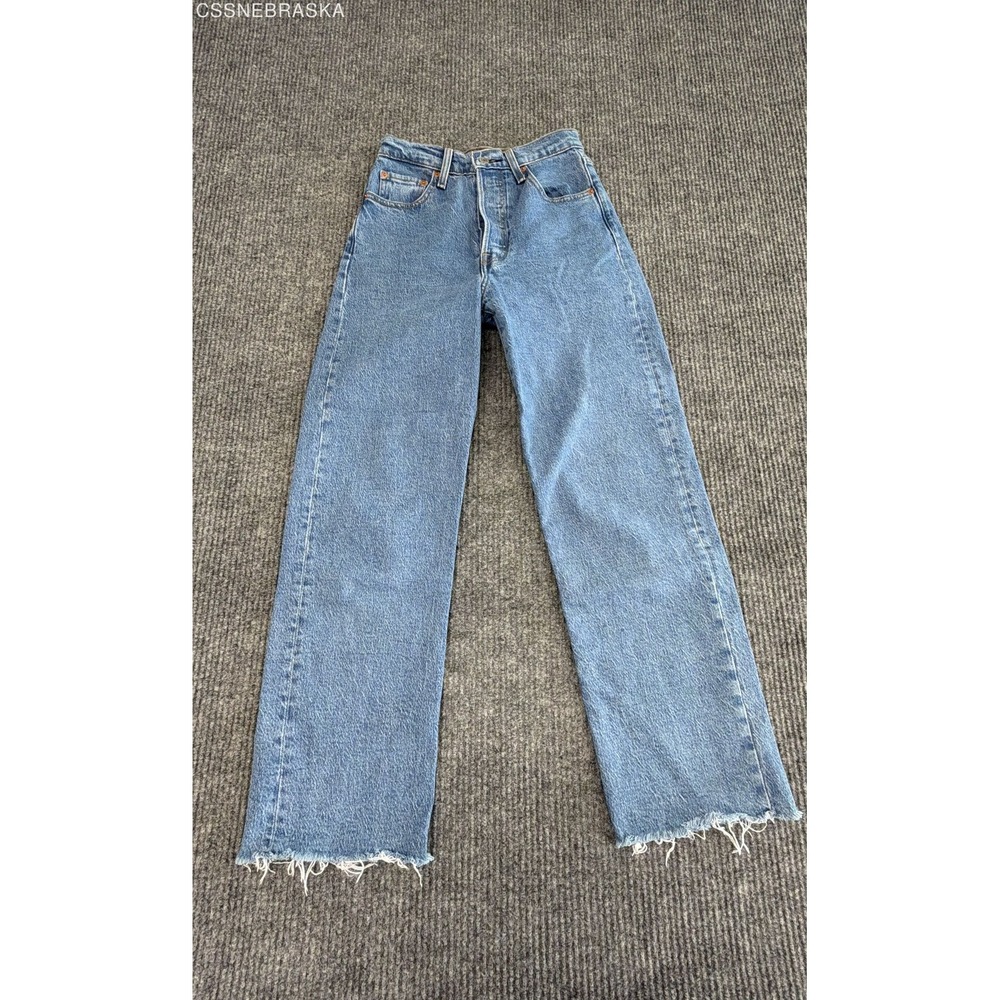 Levi's Premium Women's Blue Ribcage Straight Ankle High Rise Raw Hem Jeans Sz 25